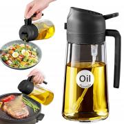 Warmtrip 16oz/470ml Glass Olive Oil Sprayer for Cooking with Stickers, 2 in 1 Oil Dispenser for Kitchen Gadgets, Food Grade Premium Spray Bottle with Portion Control for Salad, Frying, BBQ (Black)